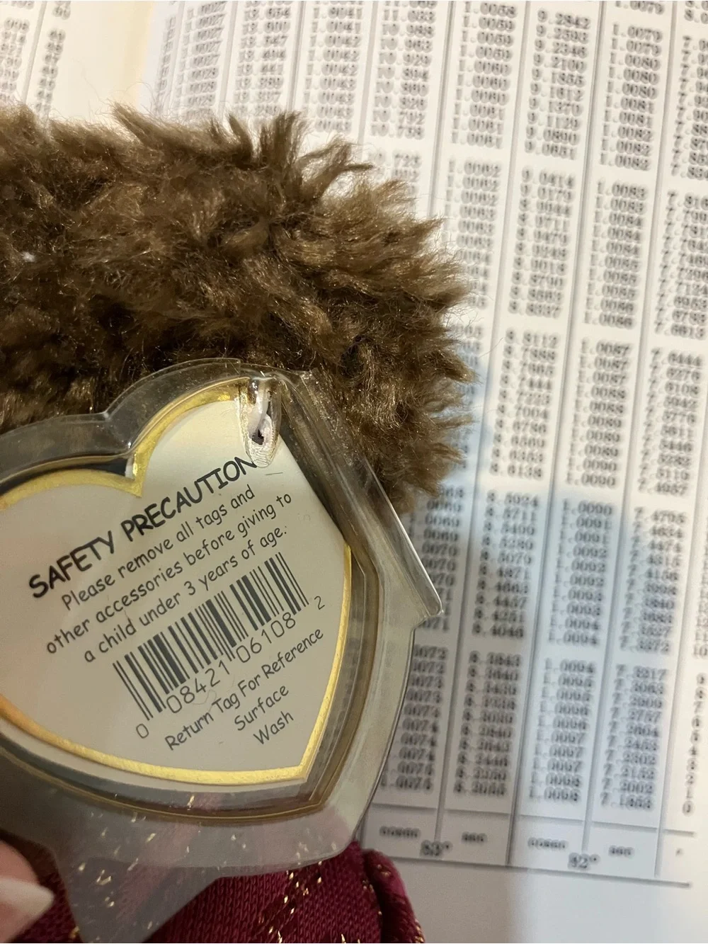 Ty Brown Teddy with Plum Sparkle Wrap